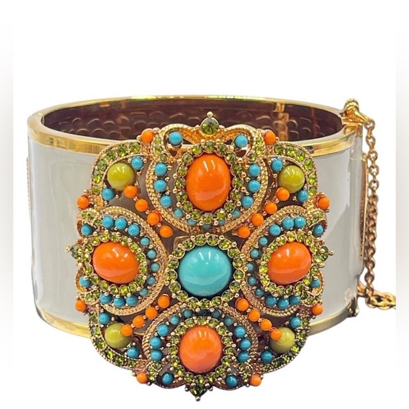 NWT Vintage Retro Luxury Rare J. Crew Wide Coral Turquoise Enamel Statement Cuff
